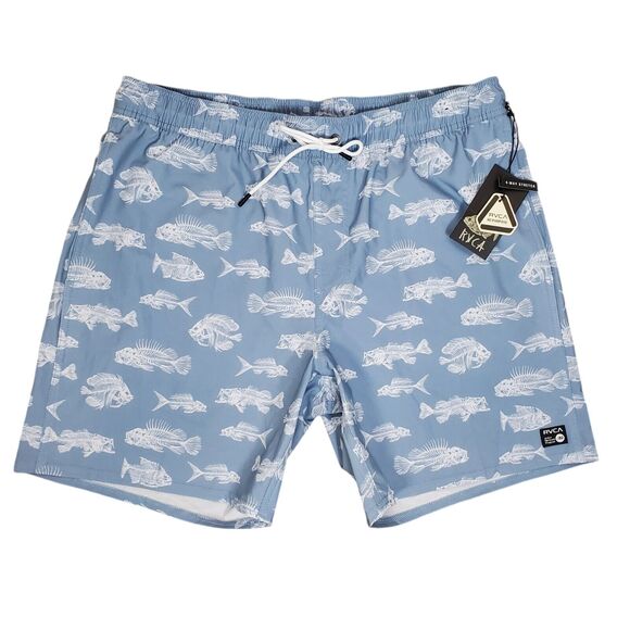 NEW RVCA Mens Horton Fish Elastic Short XL Blue Swim Surf Casual 7" Inseam - Picture 3 of 15